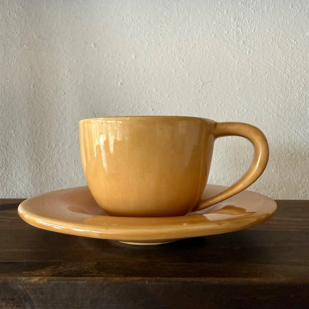 Vintage Pottery‎ Barn Sausalito Amber Espresso Cup Saucer Set 8pc Mexico